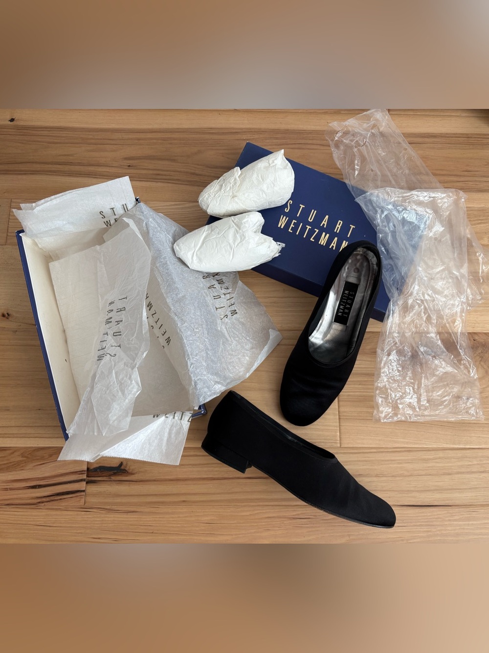 Stuart Weitzman Black Satin Flats Circa 1997